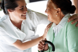 Caregiver talking to an elder