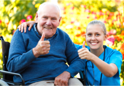Nurse and elder showing thumbs up